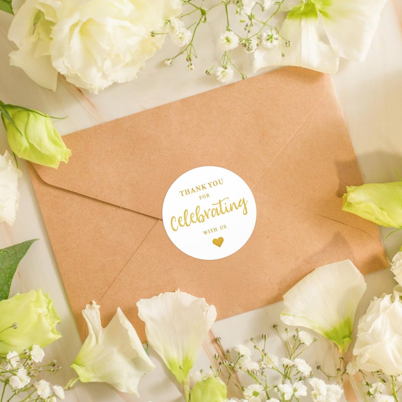 G2PLUS Thank You for Celebrating with Us Stickers, 60PCS 2 Inch Round Thank You Sticker Labels for Invitation Envelopes for Wedding, Birthday Baby Shower, Party Favor (Gold) - Image 4